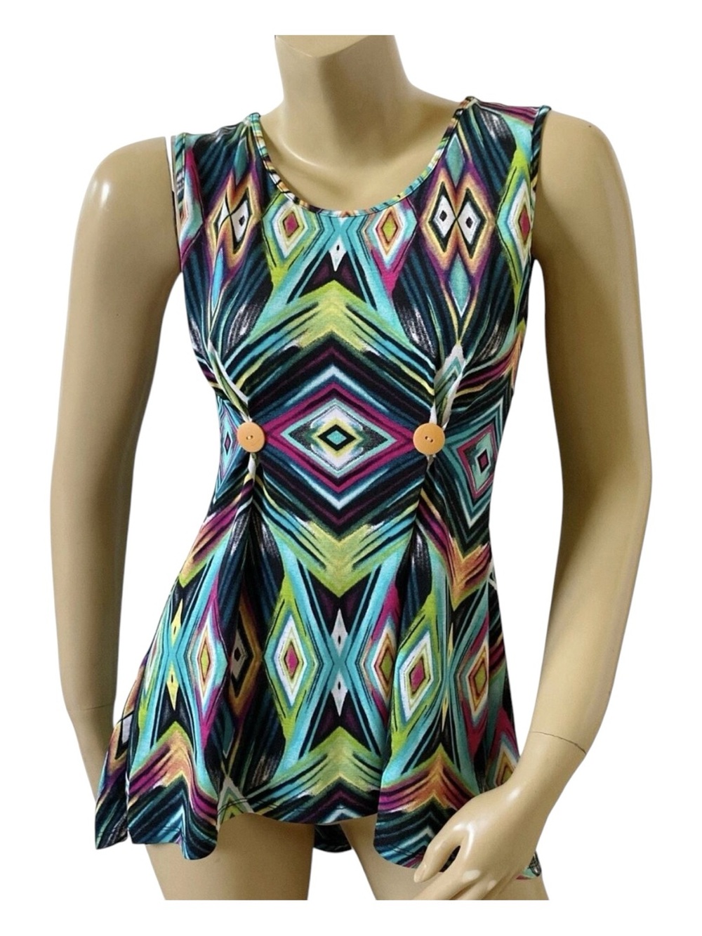 Jennie & Marlis Tunic Top Womens Small Geometric Tribal Sleeveless Cross Back